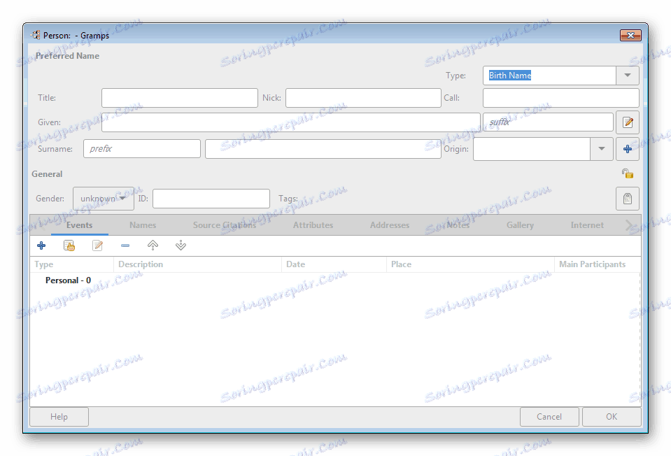 Dodavanje osobe Gramps