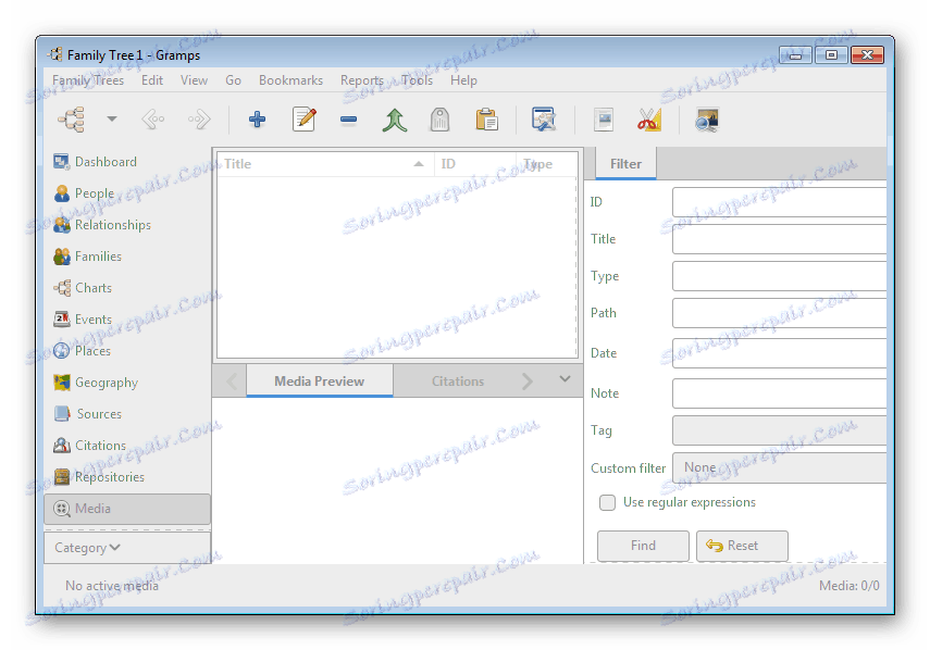 Dodavanje Gramps Media podataka