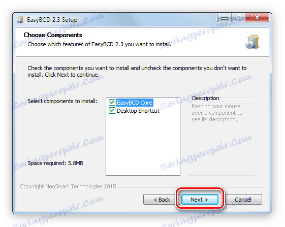 избор на компоненти при инсталиране на програмата easybcd