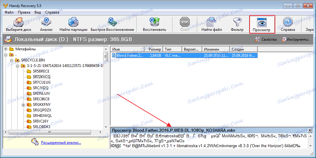 Zobrazení obsahu vzdáleného souboru v aplikaci Handy Recovery