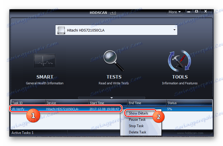 Przejdź do przeglądania szczegółów testowania dysku twardego Sprawdź w menu kontekstowym w oknie programu skanowania HDD