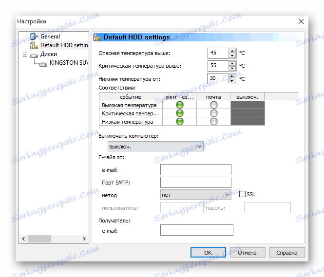 Параметри налаштувань відображуваних даних про роботу вінчестера в програмі HDD temperature