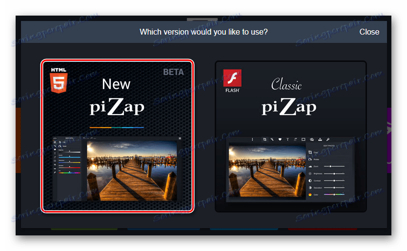 Vyberte verziu editora fotografií piZap vo verzii HTML5