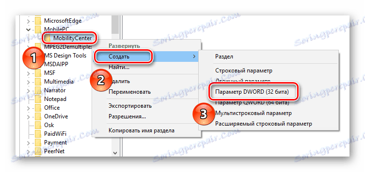 Ustvarite nov parameter v mapi MobilityCenter v registru