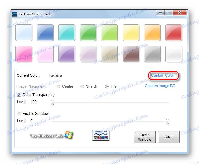 Pojdite na Custom Collor v programu Color Effect Effects v programu Windows 7