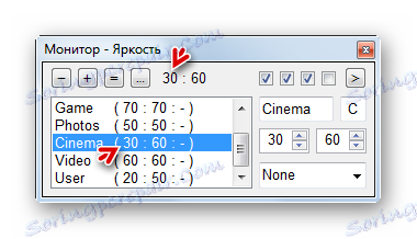Nastavení jasu se změnilo podle zvoleného režimu v aplikaci Monitor Plus