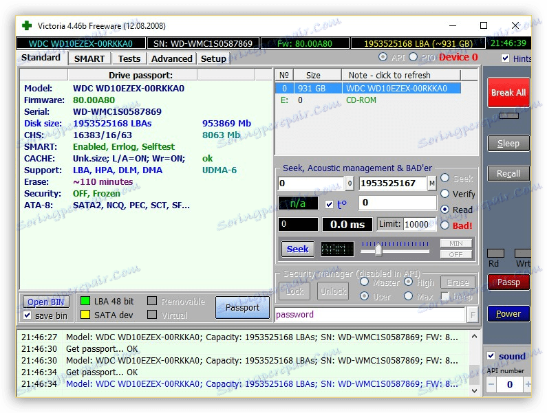 Testování pevného disku v programu Victoria