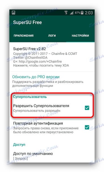 Globalne zezwolenie na uprawnienia superużytkownika w SuperSU