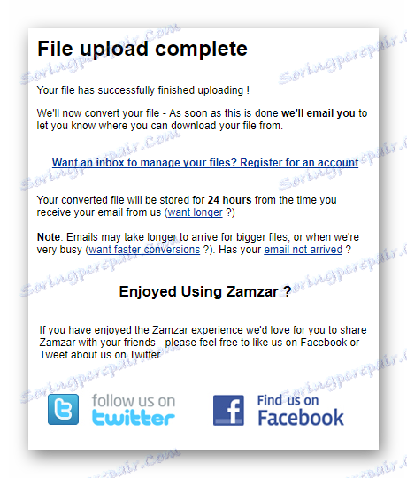 Повідомлення про успішне конвертації файлу в сервісі Zamzar