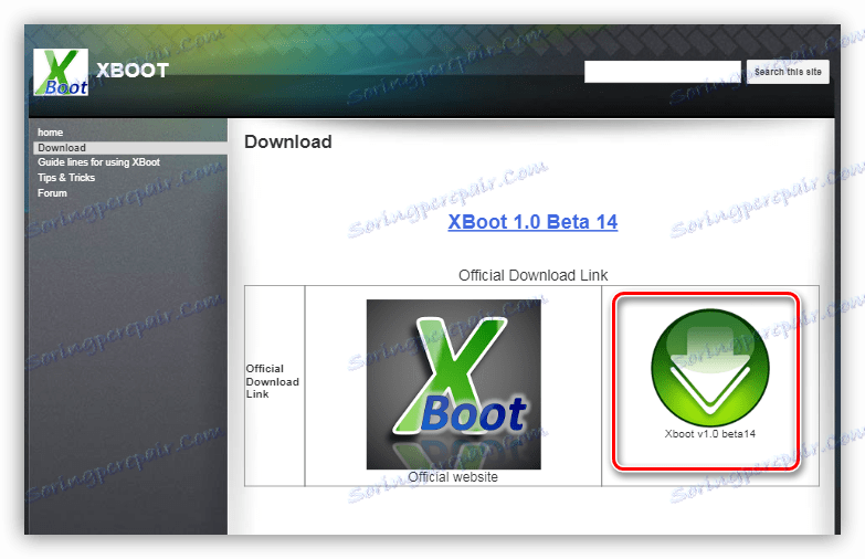 Страницата за изтегляне на Xboot на официалния уебсайт на разработчика