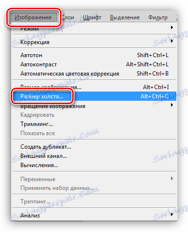 Položka nabídky Velikost plátna pro vytvoření vlastního vzoru ve Photoshopu