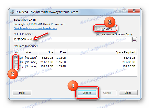 Стартирайте създаването на виртуален твърд диск във формат VHD в Disk2vhd