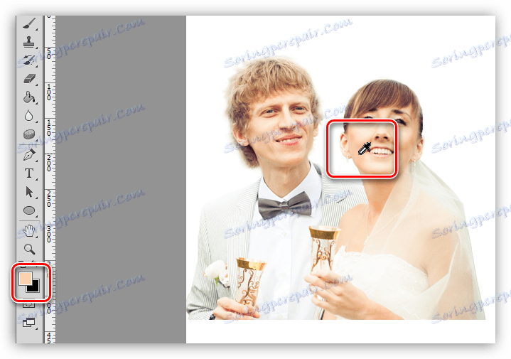 Zkušební barevný nástroj Pipetujte při zdobení fotografií ve Photoshopu