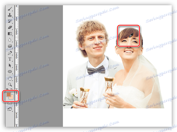 Vzorek tmavého odstínu s nástrojem kapátko při zdobení fotografií ve Photoshopu