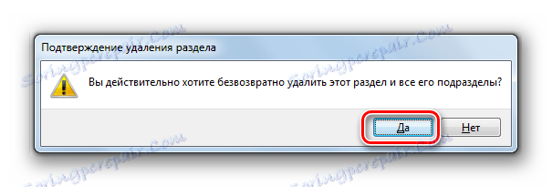 Потвърдете премахването на дяла в редактора на системния регистър в Windows 7