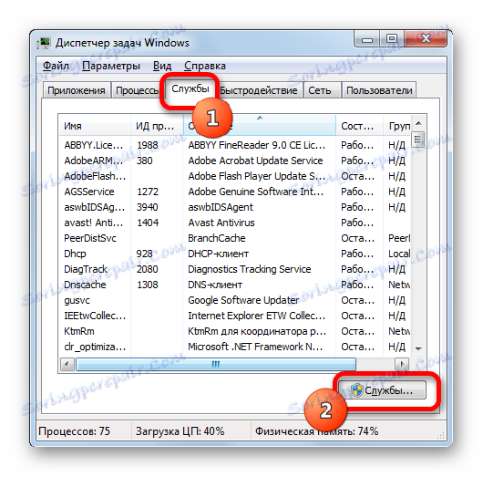 Перехід в Диспетчер служб через Диспетчер завдань в Windows 7
