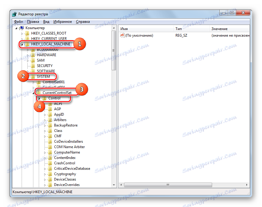 Перехід за тематичним принципом вікні редактора системного реєстру в Windows 7