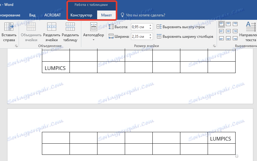 tabela (postavitev) v Wordu