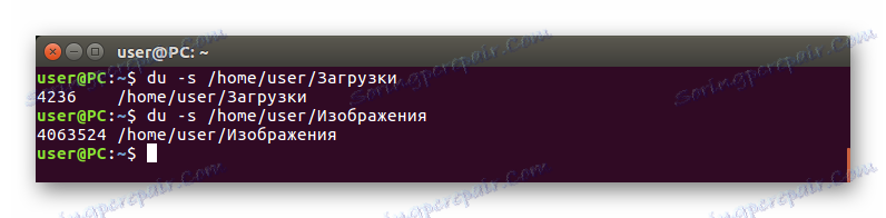 izvajanje ukaza du z opcijo -s in določitvijo mape