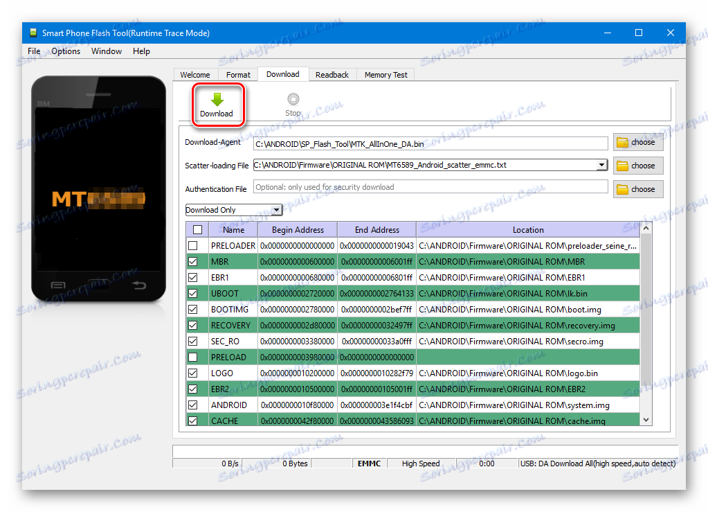 SP Flash Tool Stavljanje uređaja u stanje pripravnosti