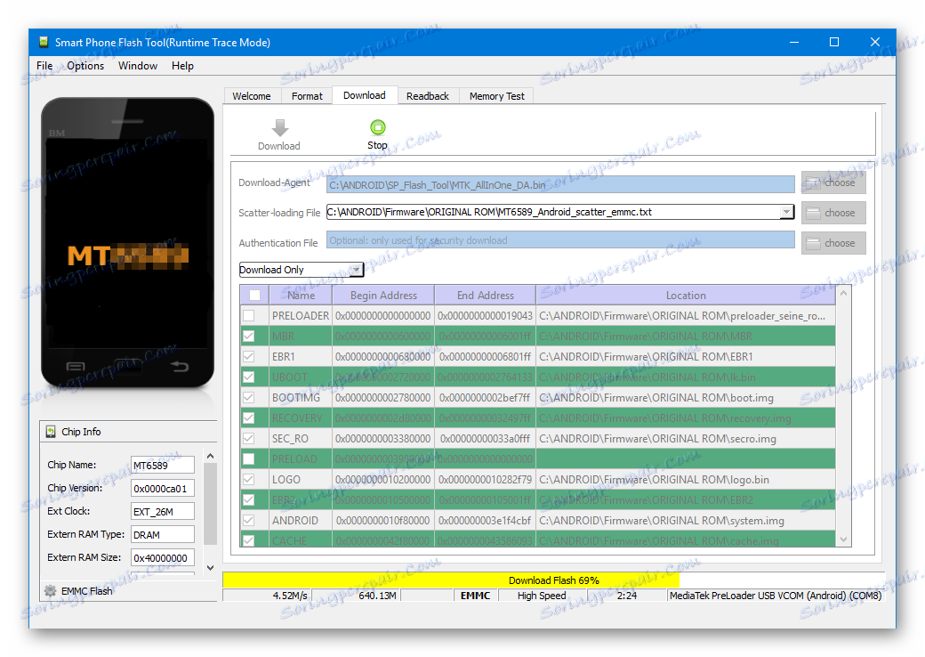 SP Flash Tool Firmware Napredak Napredak Pokazatelj
