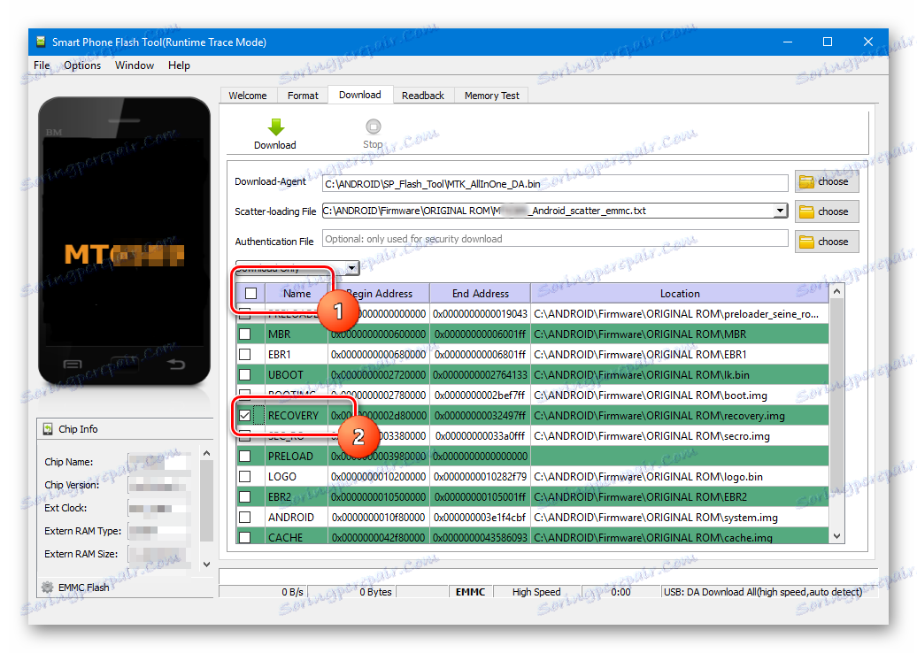 Odabir dijela SP Flash alata za oporavak firmwarea
