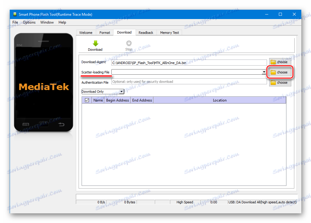 SP Flash alat za preuzimanje datoteke za raspršivanje datoteka