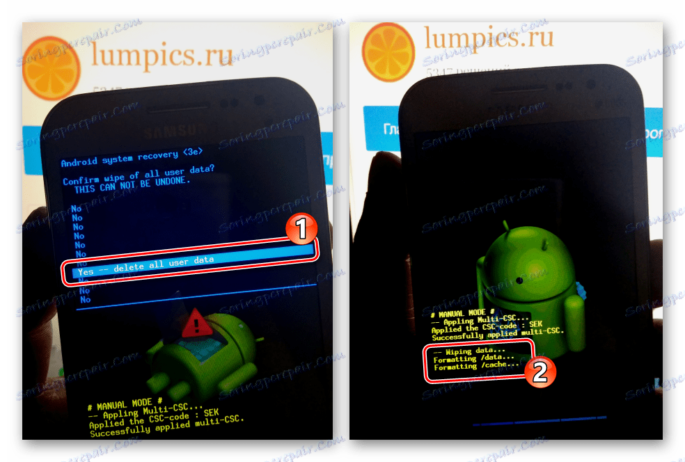 Samsung GT-i8552 Galaxy Win potwierdzenie, początek resetowania i czyszczenia w odzysku