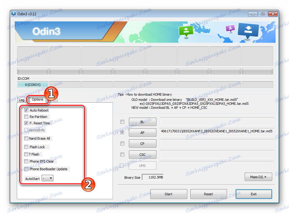 Samsung GT-i8552 Galaxy Win Duos Odin Opcje Tab
