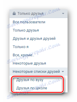 Vyberte správný seznam VKontakte