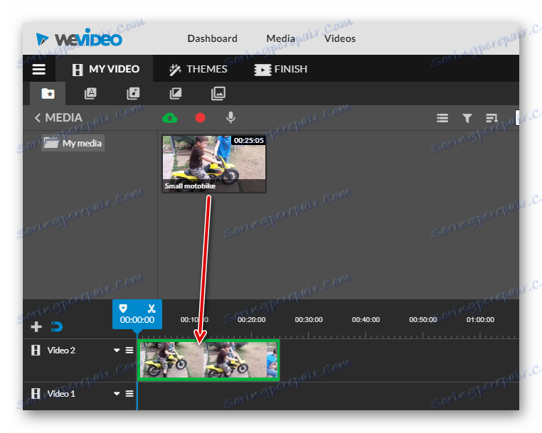Перетягуємо ролик на таймлайн в WeVideo