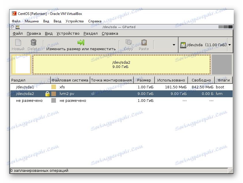 Prikaz vseh particij GParted Live diska v VirtualBoxu