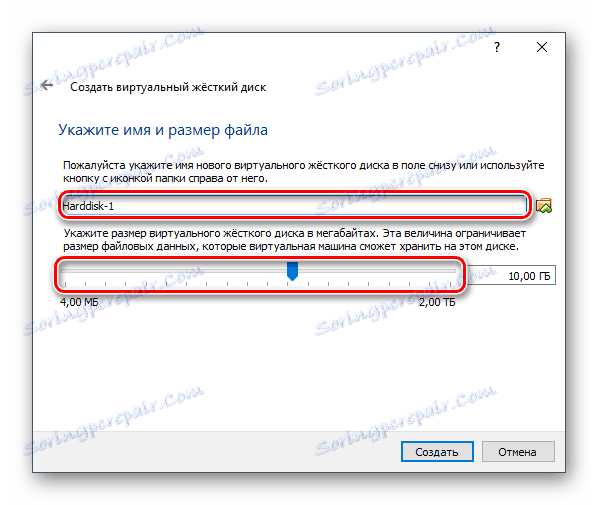 Ime in velikost dodatnega trdega diska v VirtualBoxu