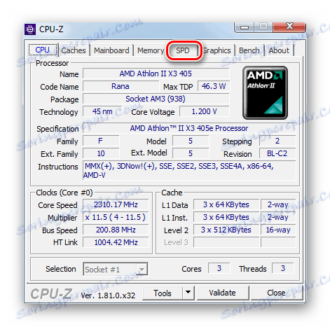 Prebacivanje na SPD karticu u programu CPU-Z