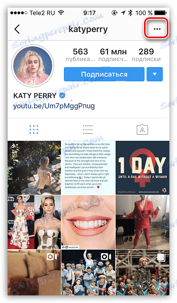 Volání dalšího menu v aplikaci Instagram