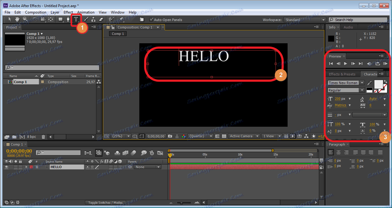 Створення нового напису в Adobe After Effects