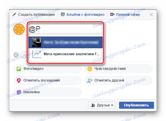 wskaż znajomego w poście na Facebooku
