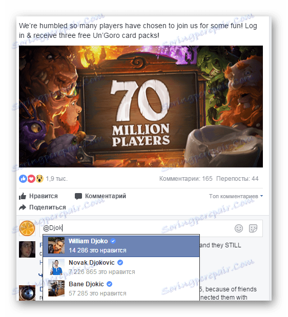 wskazać przyjaciela w komentarzach na Facebooku