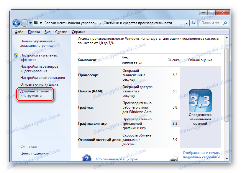 Отворете прозореца с допълнителни инструменти в прозореца Counters and performance tools в секцията System на контролния панел в Windows 7