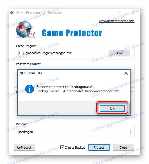 Informační okno v Game Protector