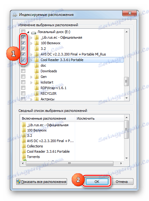 Dodajanje imenikov za indeksiranje v indeksnem mestu v oknu Windows 7