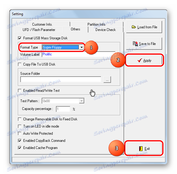 نافذة إعدادات MPTool لـ Prolific PL-2528