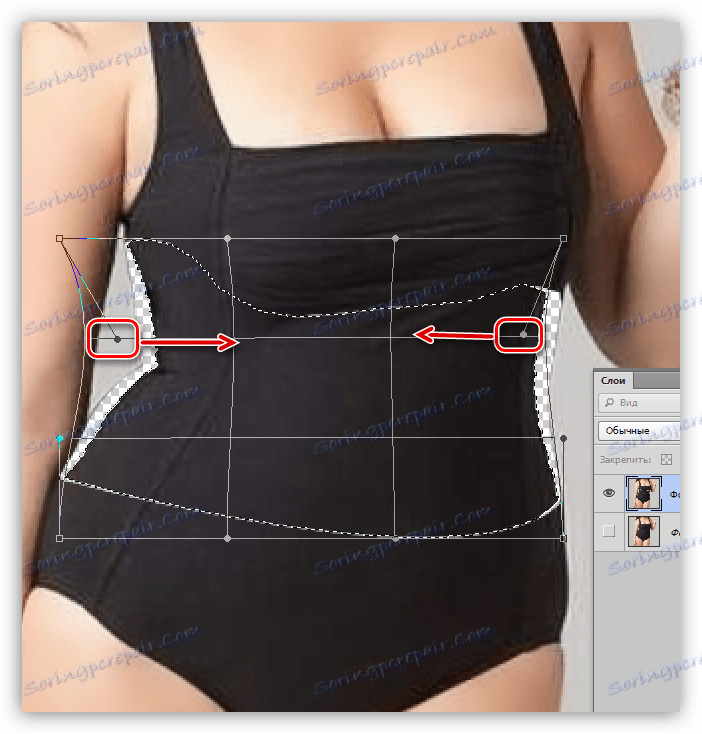 فشرده سازی مناطق با استفاده از تابع Warp برای کاهش کمر در فتوشاپ
