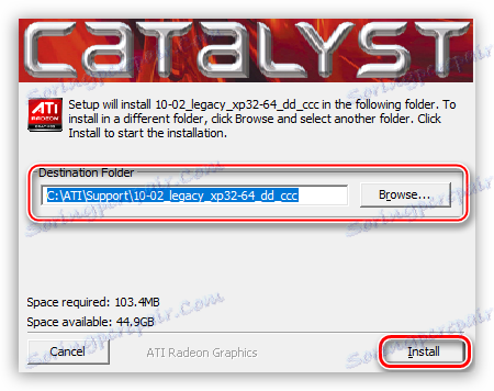 Odabir mjesta za raspakiranje instalacijskih datoteka vozača za AMD grafičku karticu