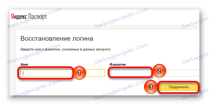 vnos imena in priimka iz pošte Yandex