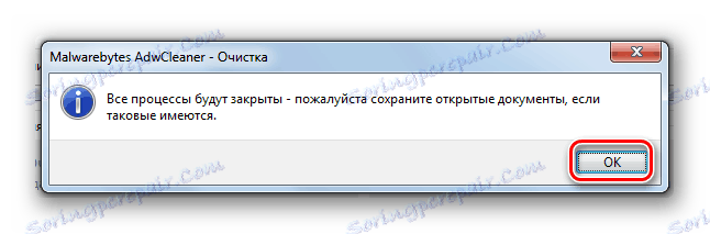 Okno informacyjne z ostrzeżeniem zamykającym wszystkie aplikacje w Malwarebytes AdwCleaner w Windows 7
