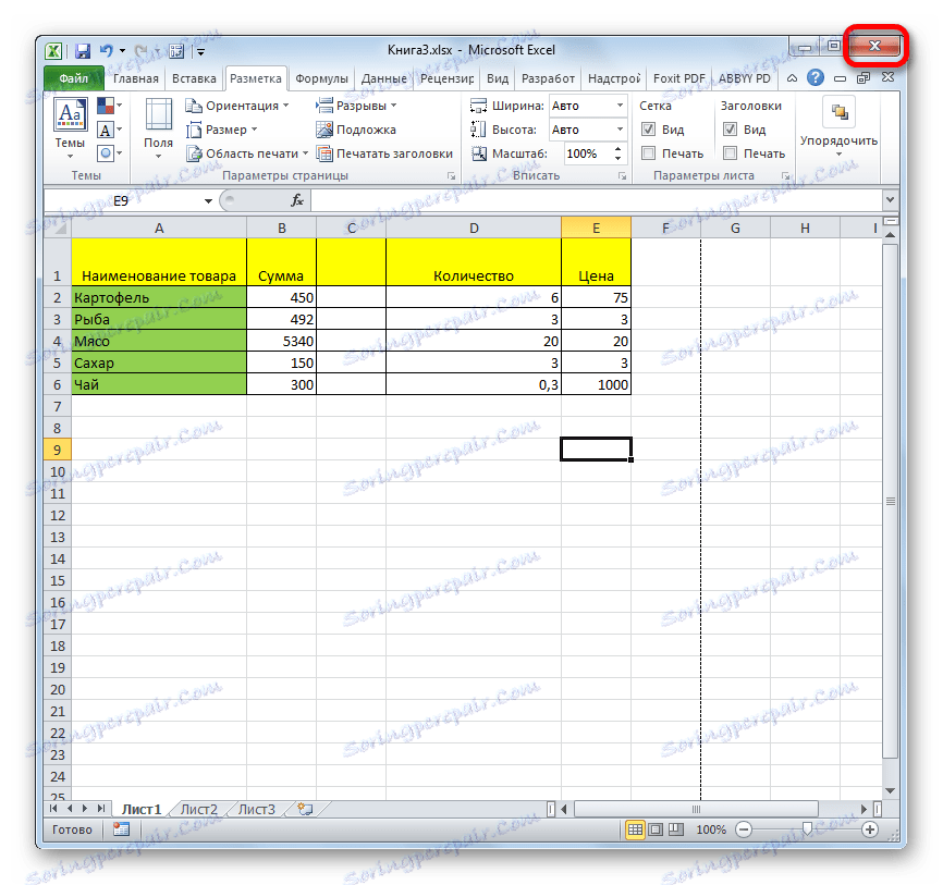 Ukončenie programu v programe Microsoft Excel