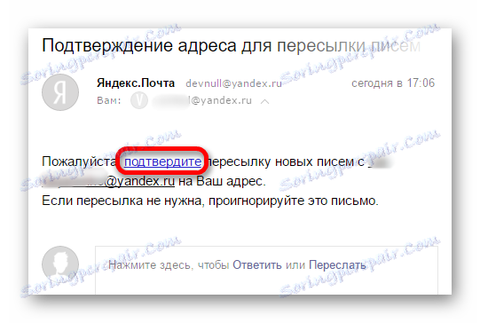 potvrďte přesměrování na Yandex mail