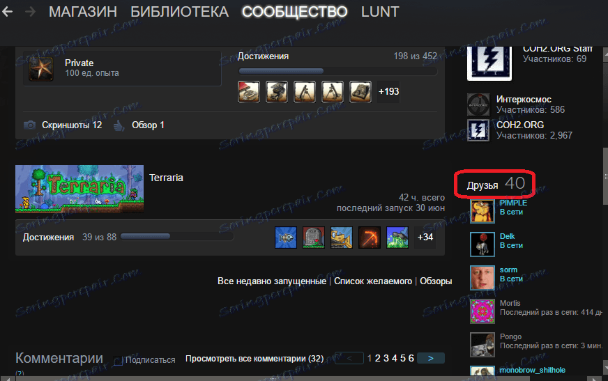Gumb za odpiranje seznama prijateljev Steam