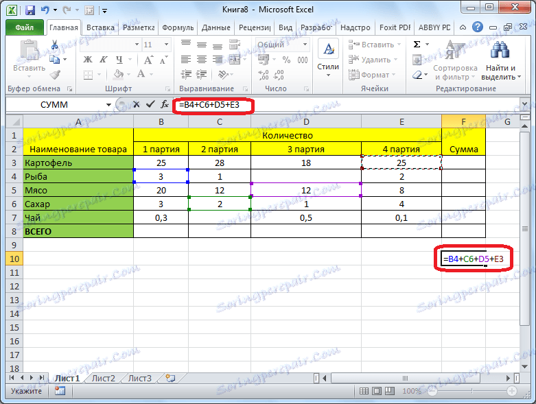 Ръчно изчисляване на сумата в Microsoft Excel